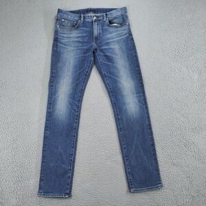 Uniqlo Jeans Mens 31x32 Blue Slim Straight Low Rise Stretch Denim Pants 5 Pocket